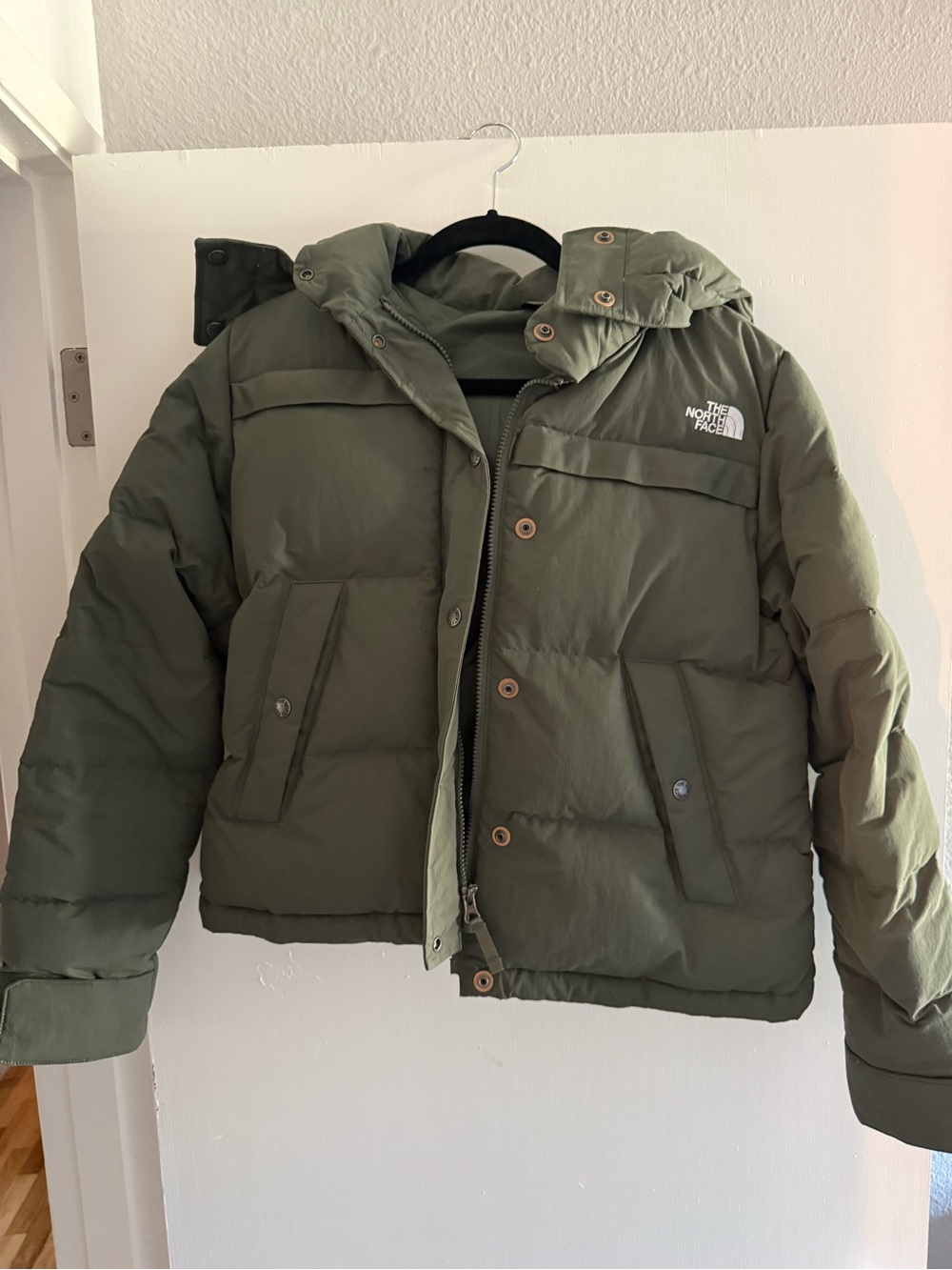 The North Face Womens Forester Olive Green Puffer Down Jacket